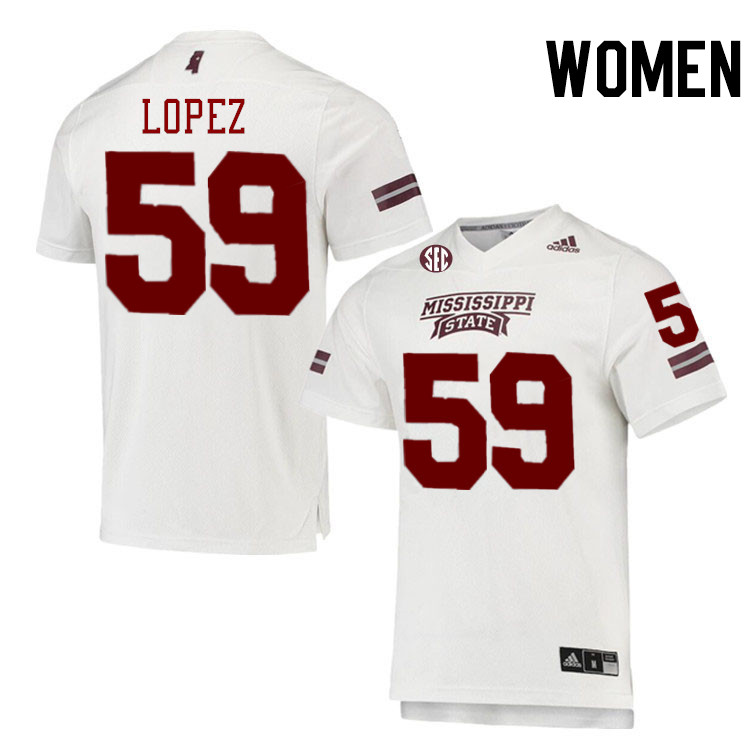 Women #59 Alex Lopez Mississippi State Bulldogs College Football Jerseys Stitched-White